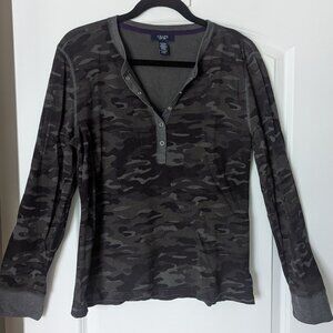 Women's Chaps Black/Grey Camouflage Waffle Weave Long Sleeve Size: XL